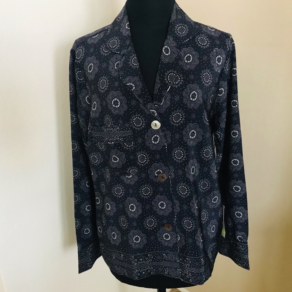 WARM Penfield silk blouse size S Navy White Long sleeve button down NWT